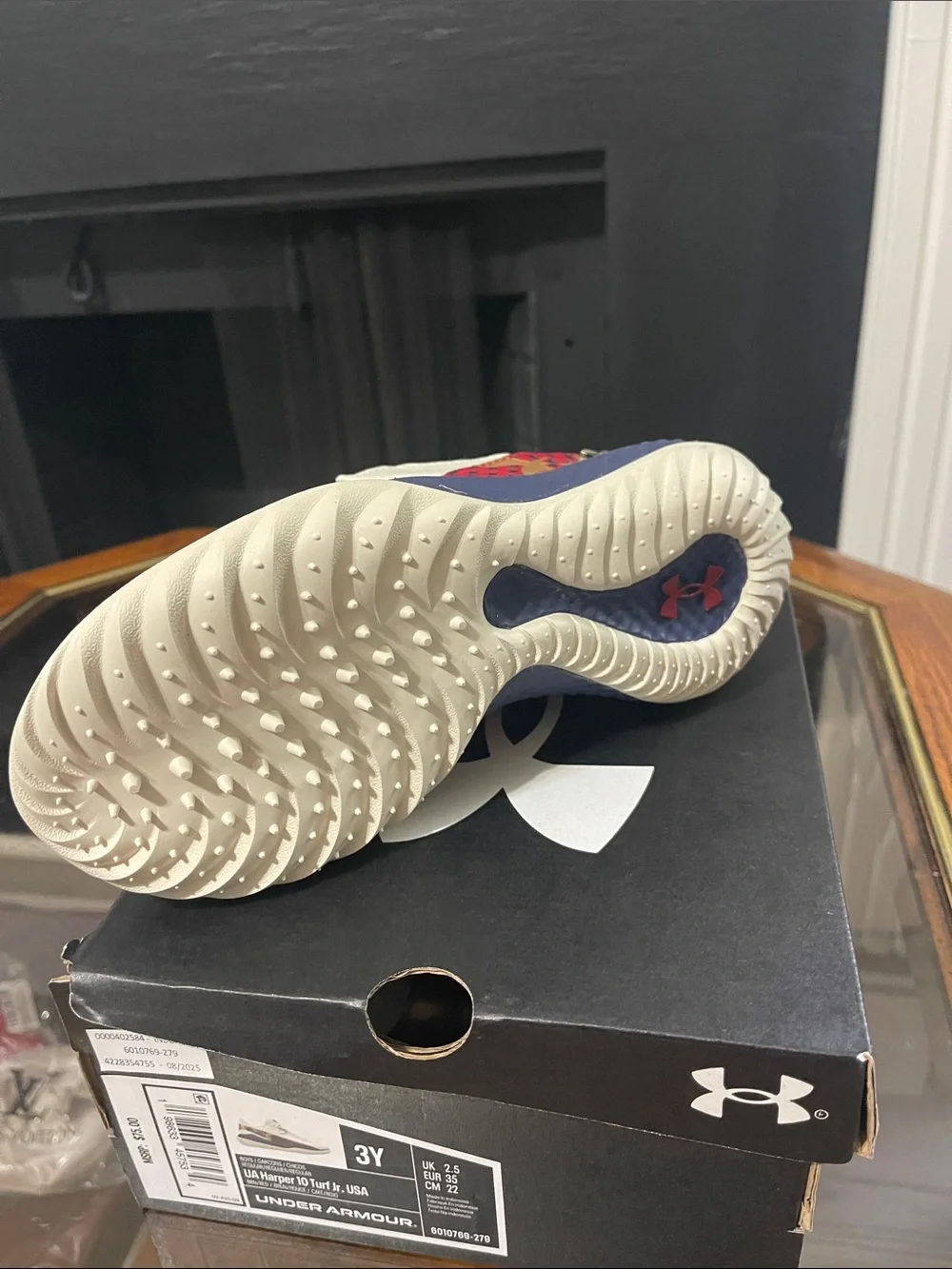 Under Armour Kids Cream, Navy & Red Star Accent Sneakers